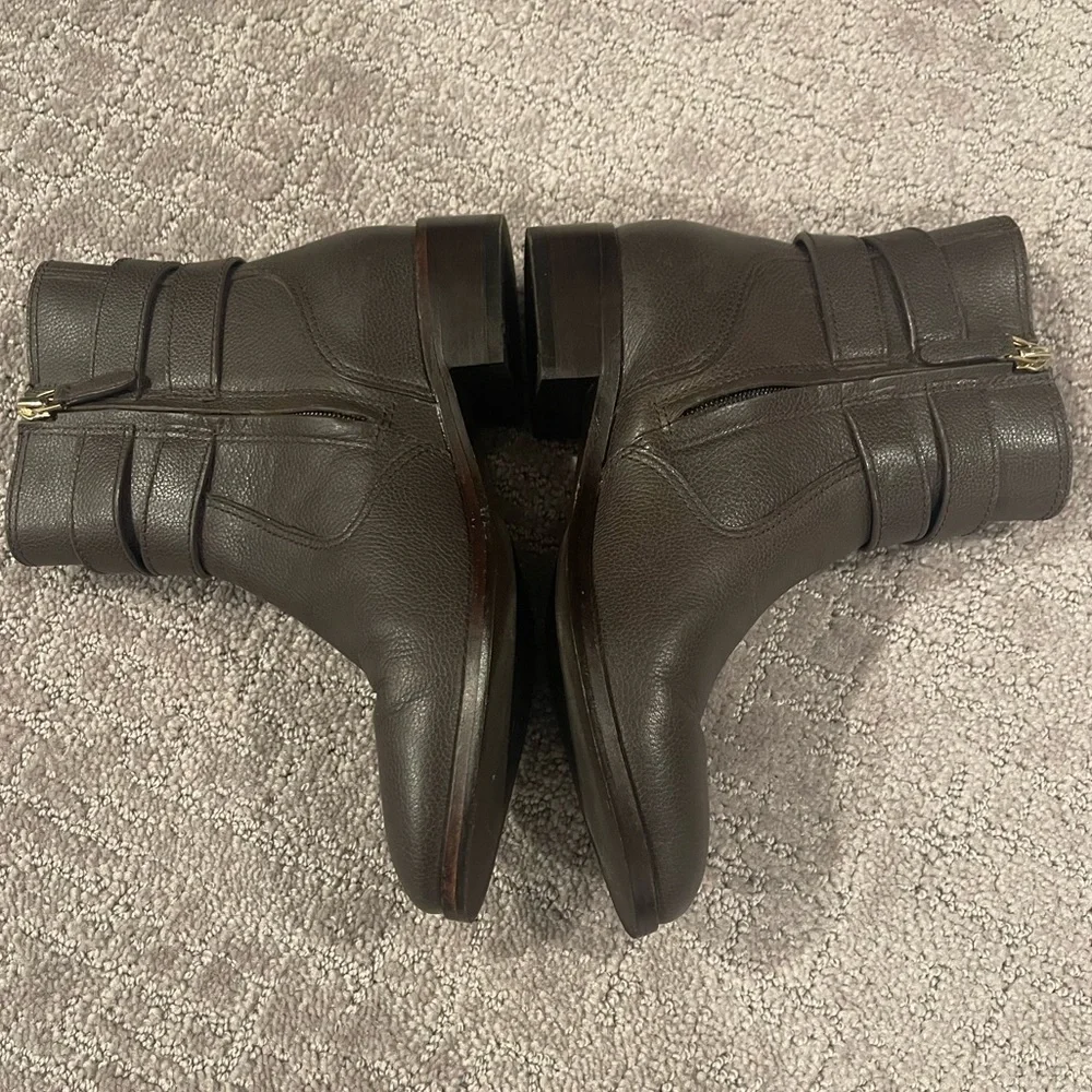 Tori Burch Gemini Link Chocolate Brown Leather Ankle Boots, 1.25” Heel, 6.5 M